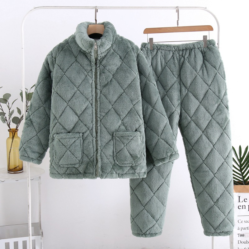 パジャマ女性冬のサンゴのベルベットの三層の厚いベルベット保温綿フランネル春秋冬の家庭服