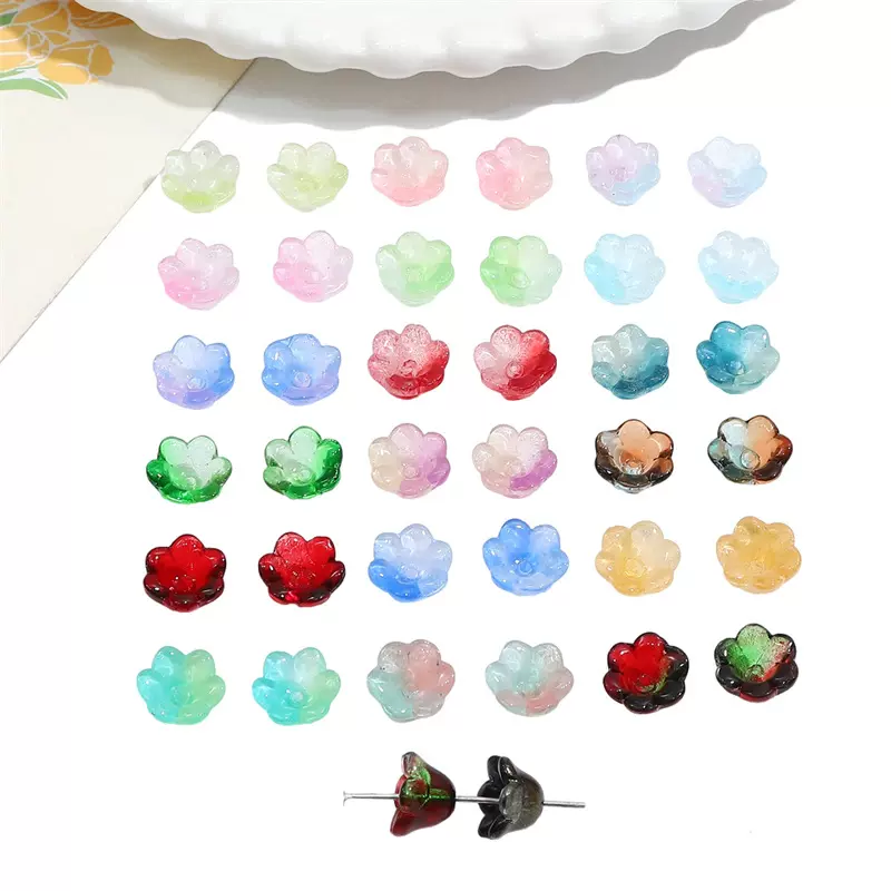 玻璃仿玉渐变色铃兰花珠子渐变花托手工DIY制作项链手串饰品配件