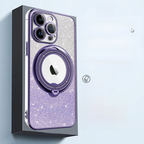 Applicable to Apple iPhone 15 Pro Max phone case rotating stand with iPhone 14/13 glitter electroplating magnetic suction protective cover