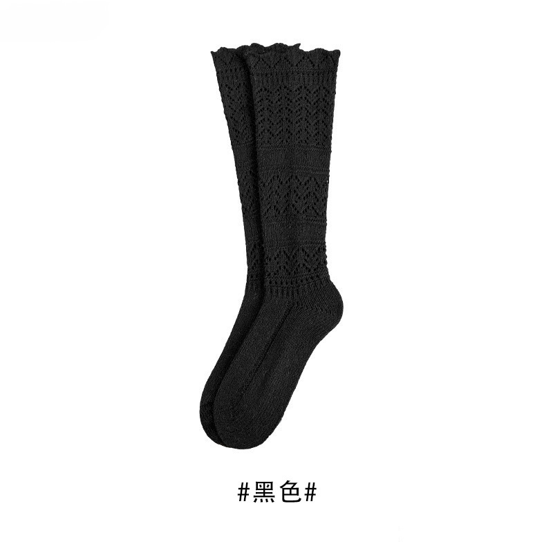 堆堆袜子女秋冬复古潮流针织镂空韩系小腿袜花边长筒袜日系中筒袜|undefined