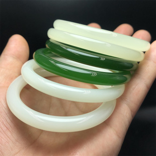 Wholesale outer Mongolian material bracelet blue and white jade round bar Qingshui ladies bracelet Xinjiang Hotan jasper beauty bracelet jade bracelet goods