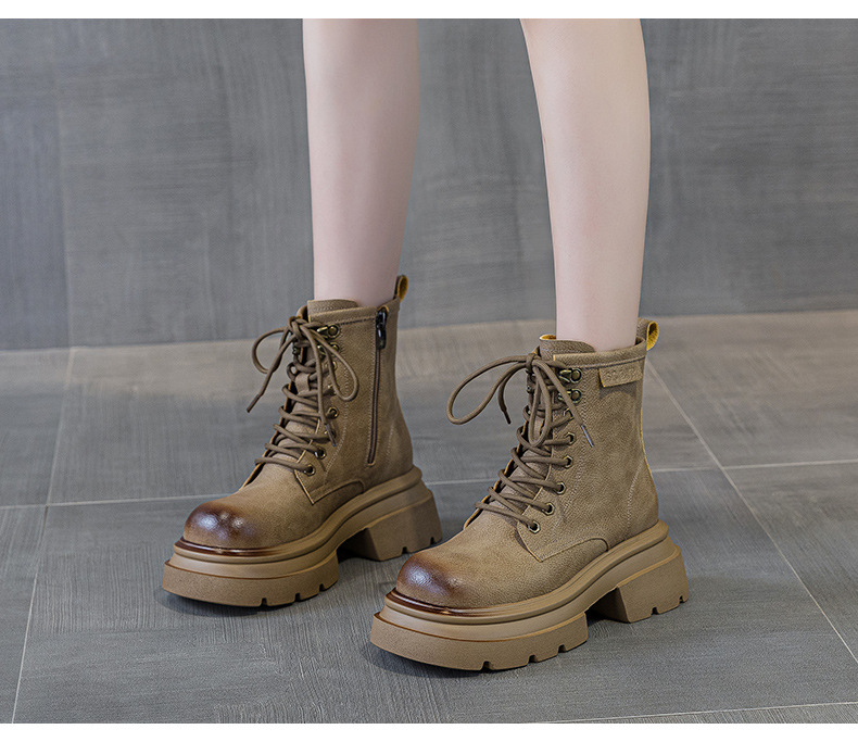 Giày boot Martin da đế dày cổ ngắn mũi rộng phong cách retro — M2633 màu vàng một lớp lót trong, M2633-1 vàng lót nhung, M2633-1 kaki lót nhung, M2633 kaki một lớp bên trong chi tiết 18