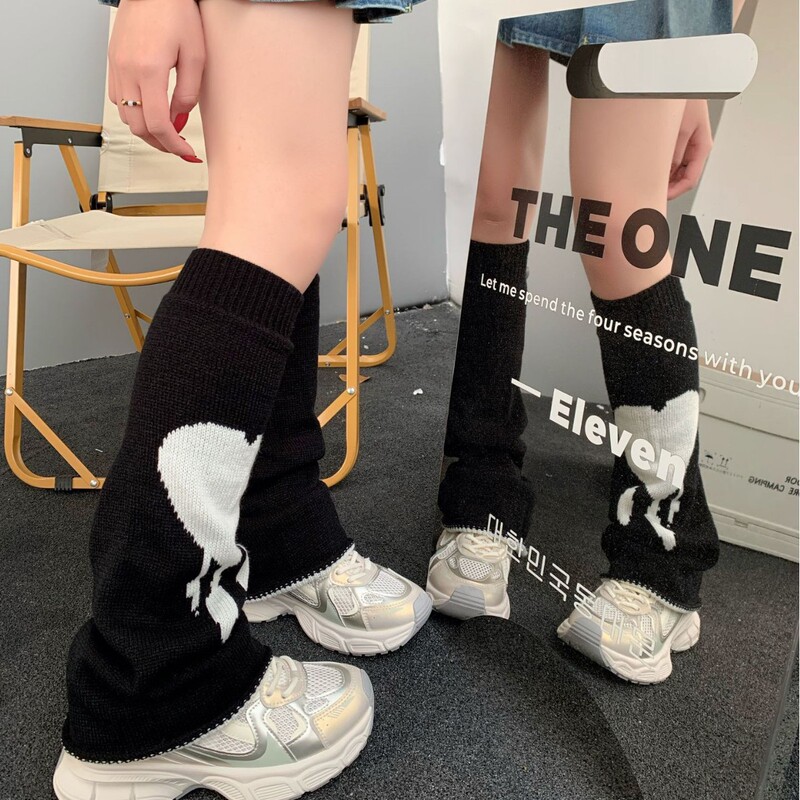 Japanese Jk Subculture Knitted Spicy Girl Leg Warmers for Women, Spring and Autumn Color-Blocking Double-Sided Y2K Wide-Leg Mid-Calf Socks, Slouch Socks