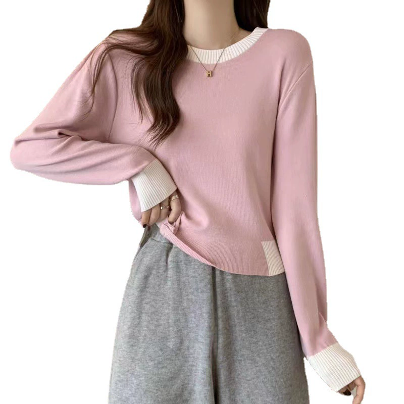 Короткий рукав, весенний свитер, круглый ворот, slim fit