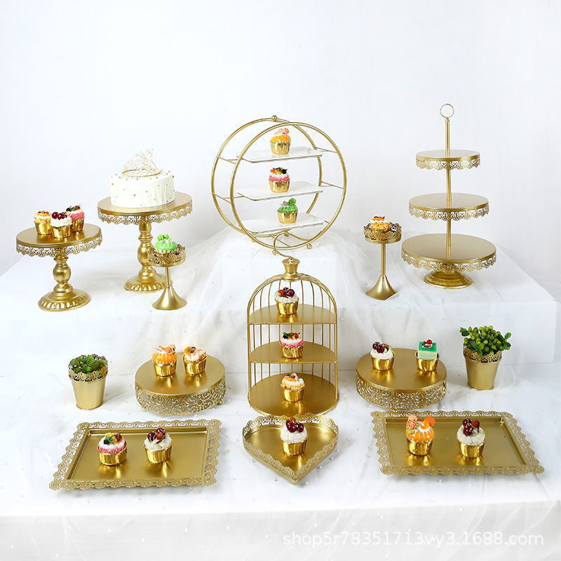 Estante de pastel creativo europeo de postre de metal de decoración estante de exhibición de hotel buffet comida fría mesa de té