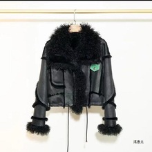 洺惠元海宁皮毛一体百搭短款羊羔毛领外套鹿皮绒机车服夹克30皮草