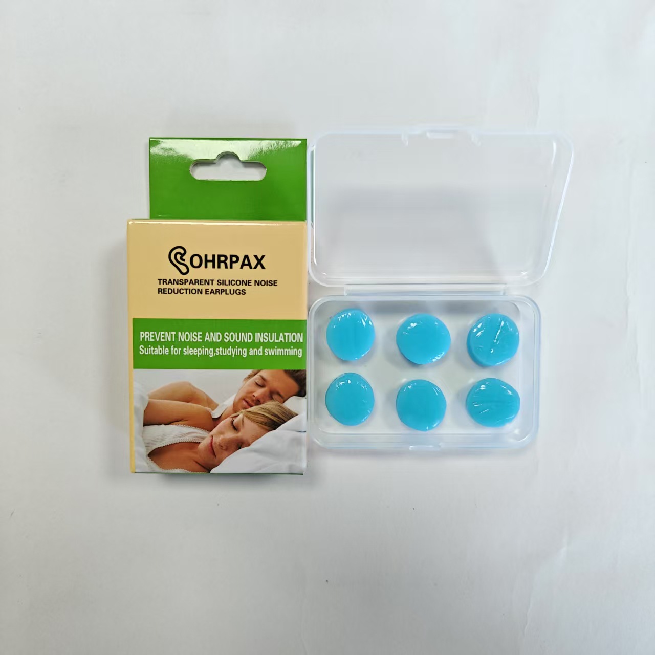 Silicone blue earplugs, 6 pieces