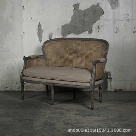 美式简约包藤艺单双三人民宿餐厅客厅酒店影楼小户型沙发实木棉麻