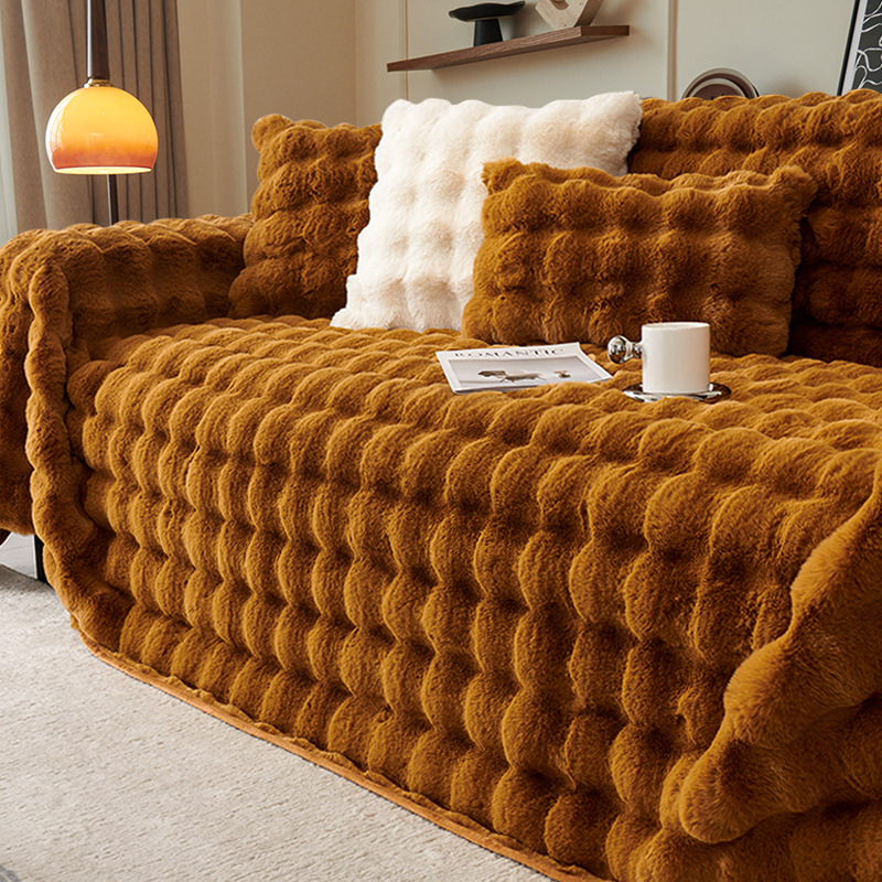 Todo incluido nuevo sofá de otoño y invierno para gatos cubierta de conejo peluche grueso cálido sofá cubierta toalla cojín manta sala de estar