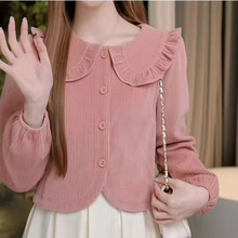娃娃领灯芯绒长袖衬衫短款秋冬设计新款洋气时尚温柔甜美百搭上衣