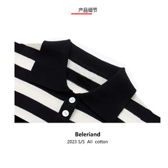 A類兒童條紋polo衫2023夏裝男童短袖T恤透氣女童針織上衣親子跨境