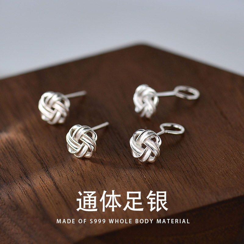 耳釘女簡約S999銀環纏耳勾時尚通勤小眾設計感氣質耳飾品批發