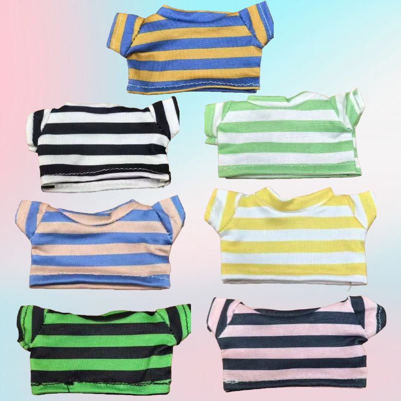 Popular Large Stripesd Colorfulful Baby Clothes 12-17cm Doll Accessories Cute Doll Stripesd Short-Sleeved T-Shirt Wholesale Clothes