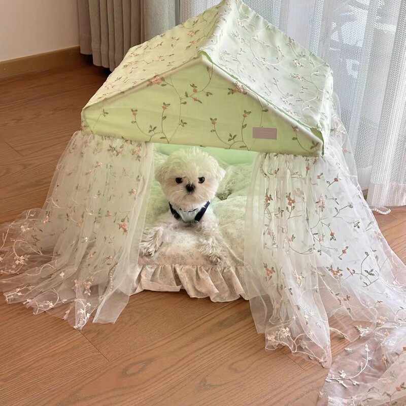 夏の涼しいテントの巣四季通用の花のカーテンの小型の犬の猫の家はお姫様のベッドを取り外すことができます。|undefined