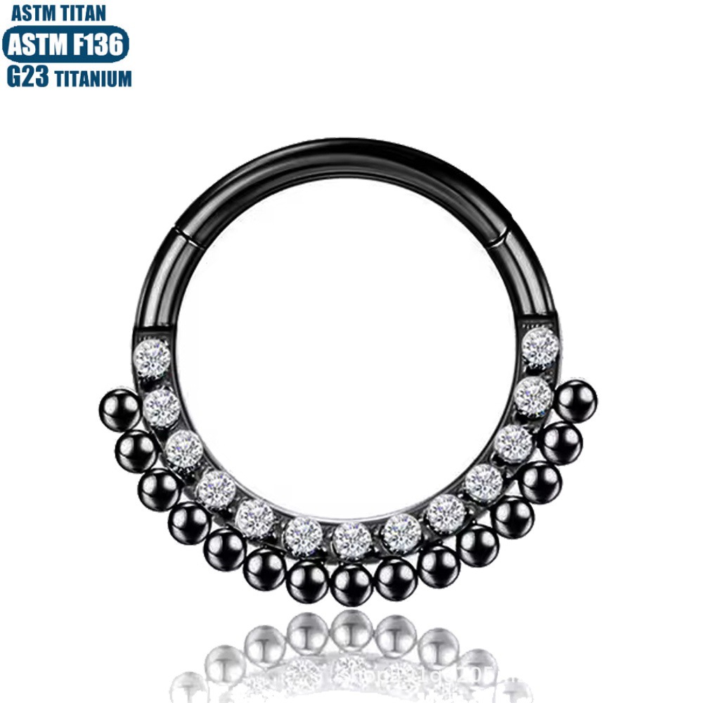 F136 Titanium Nose Ring Hinge Ear Bone Ring Round Outer Welding Bead Cluster Closed Ring Zircon Earrings Seamless Ring detail image 11