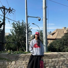 涂鸦秋冬小个子简约通勤连帽卫衣女装印花带帽上衣服帽衫重磅日韩