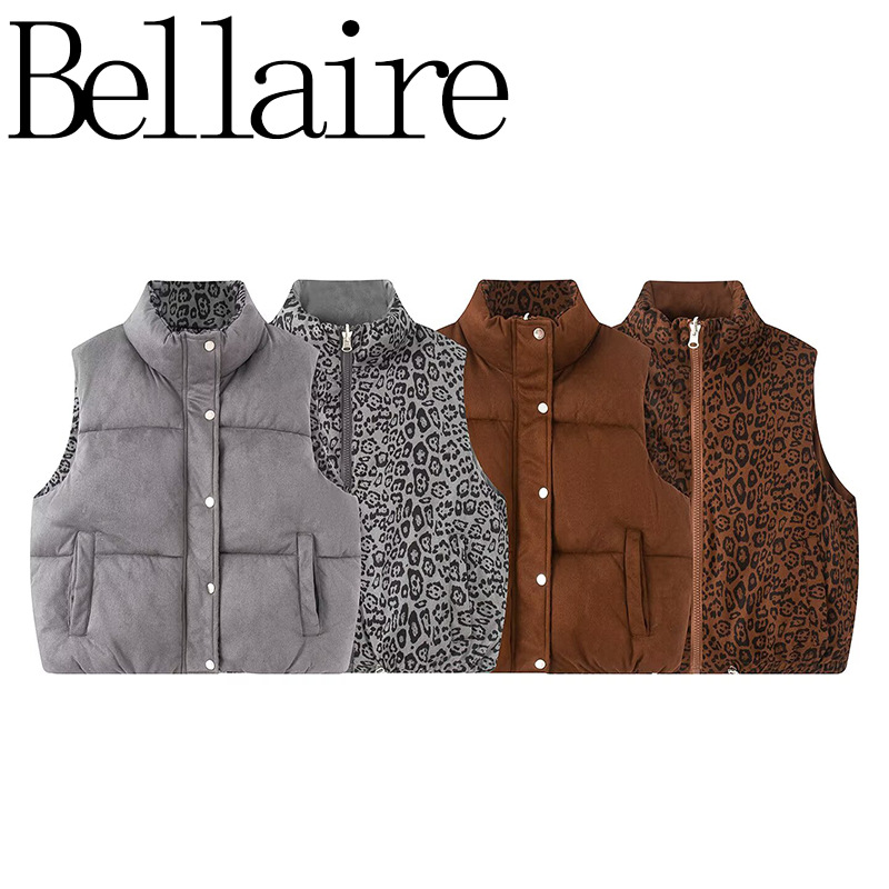 Za Export Wholesale European and American Style French Women's Design Reversible Retro Wild Leopard Print down Cotton Vest