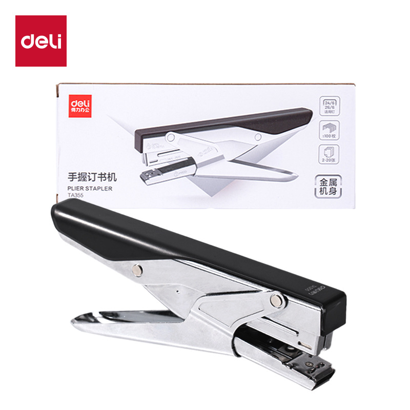 DeLi TA355 grapadora de mano de ahorro de mano de mano con forma simple y fácil de encadenar materiales de estudio de oficina