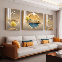 现代简约客厅装饰画轻奢风大气沙发背景墙高档发财树三联晶瓷挂画