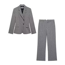 跨境速卖通新款女装外贸ZR斑纹双排扣西装外套+斑纹直筒休闲长裤