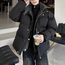 跨境牛仔拼接羽绒棉服男款冬季假两件棉衣韩版潮流宽松面包服痞帅