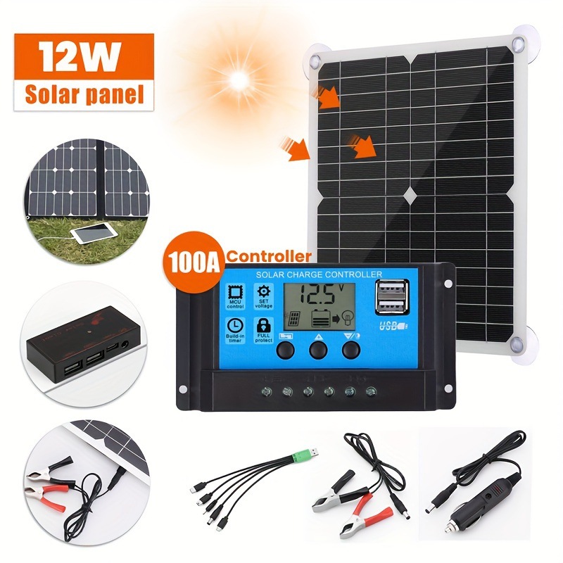 Cross-Border Exclusive for Monocrystalline 12W Solar Panel with Type-C Interface Suitable for Home, Rv Camping