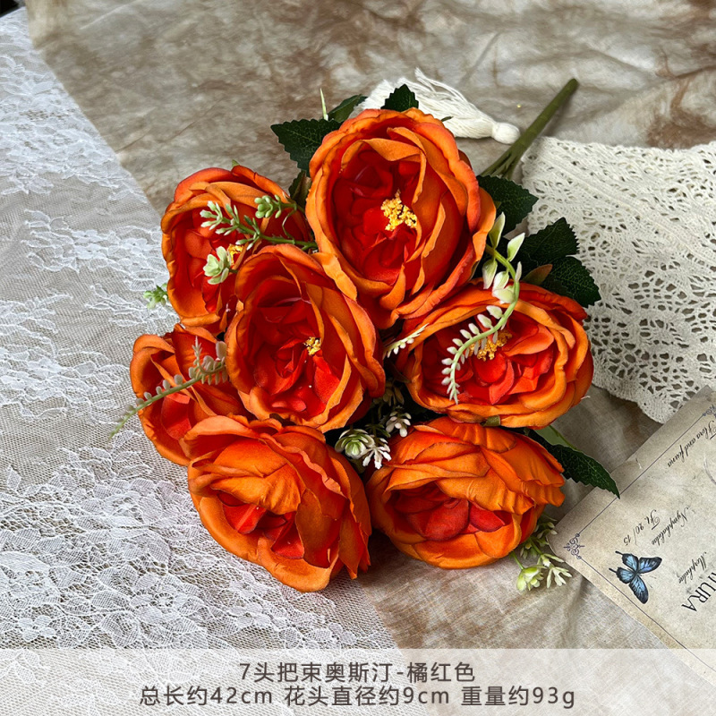 7頭のオースティン造花、シミュレーションブーケ、ウェディングフラワー、人工シルクフラワー、結婚式の景観装飾、地面の配置|undefined