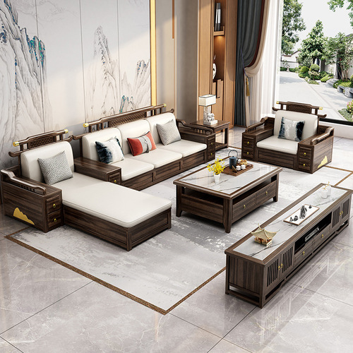 New Chinese style ebony solid wood sofa combination, large and small apartment villa furniture, modern Chinese style whole house set combination
