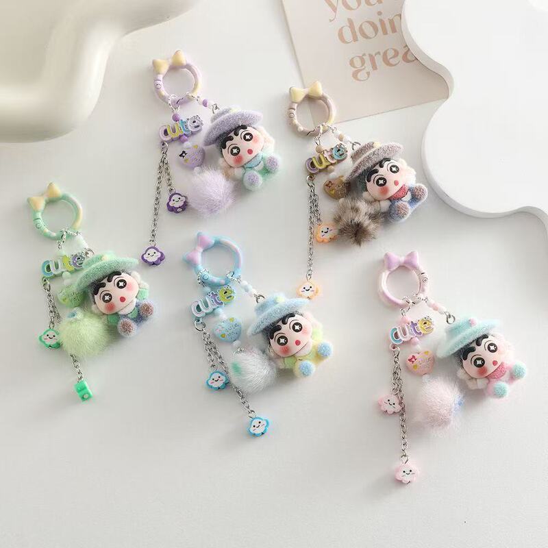 Cross-border flocked cartoon cute accessory, western cowboy Shin-chan bow pendant, trendy toy accessory, gift Cross-border flocked cartoon cute accessory, western cowboy Shin-chan bow pendant, trendy toy accessory, gift