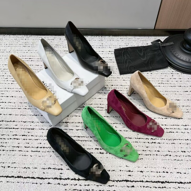 26 Spring and Autumn Season Korean Style Fashion Versatile Metal Buckle Shallow Pointed Toe High Heels