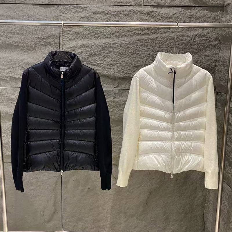 M brand's 2026 new women's stand-collar knitted patchwork lightweight white duck down jacket, soft and warm cardigan coat