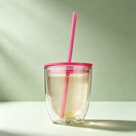 养生泡花茶双层透明蛋壳吸管杯大容量盛装养生茶饮居家办公塑料水