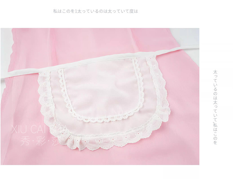 Maid Role-Play Lingerie Set with Deep V-Neck See-Through Camisole Dress, Apron, Panties and Bow Stockings — detail image 32