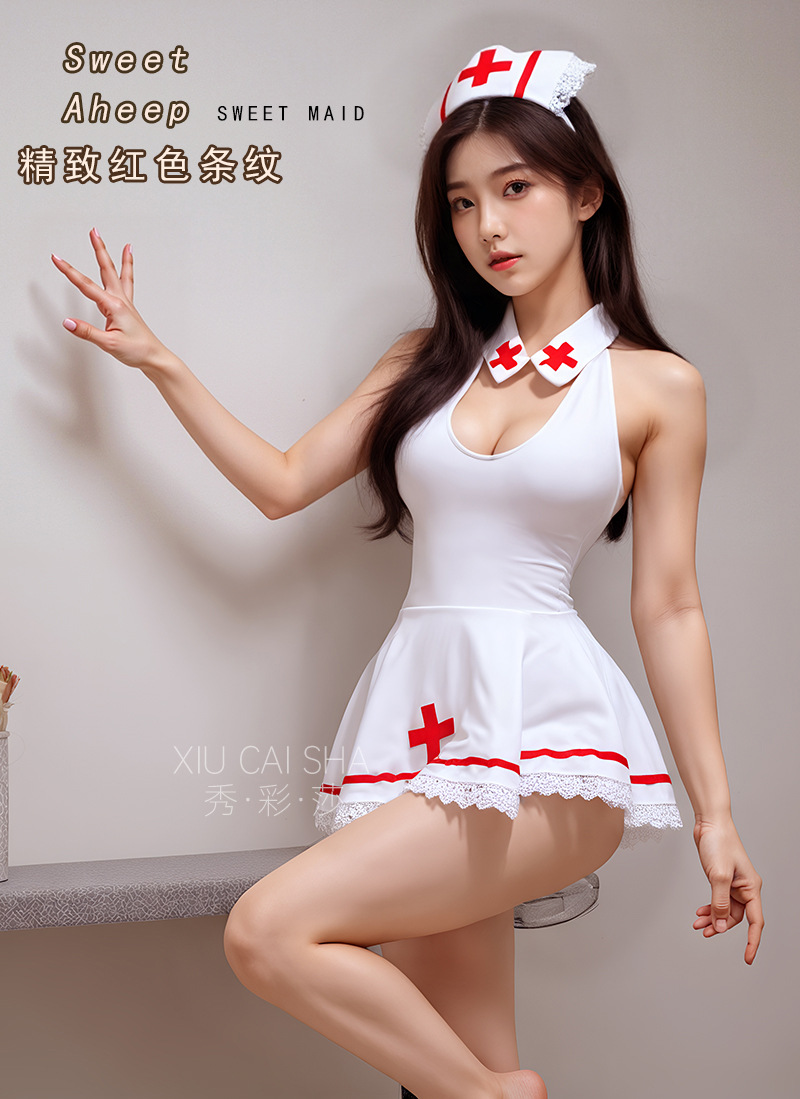 Nurse Role-Play Lingerie Set, Backless Uniform Costume, White One Size — detail image 12