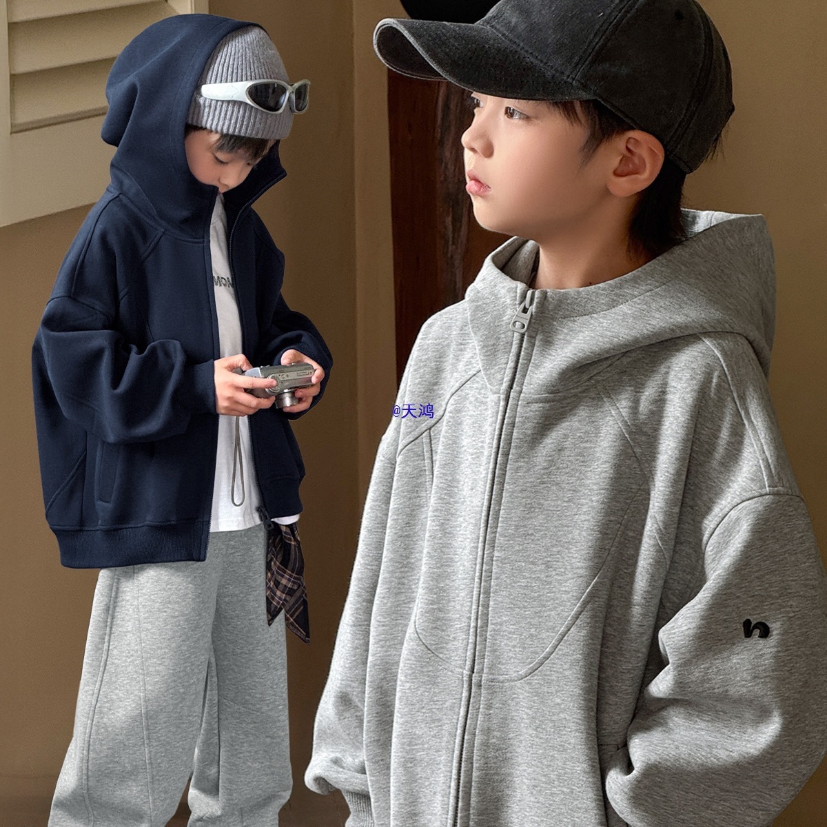 童装男童外套秋装2025新款儿童早秋冬男孩开衫大童连帽卫衣