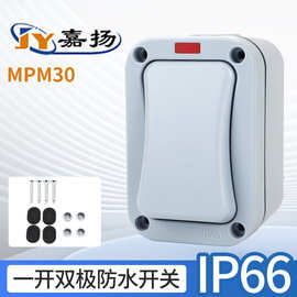 厂家供应 IP66户外防水开关室外工地防雨带指示灯一开双极开关