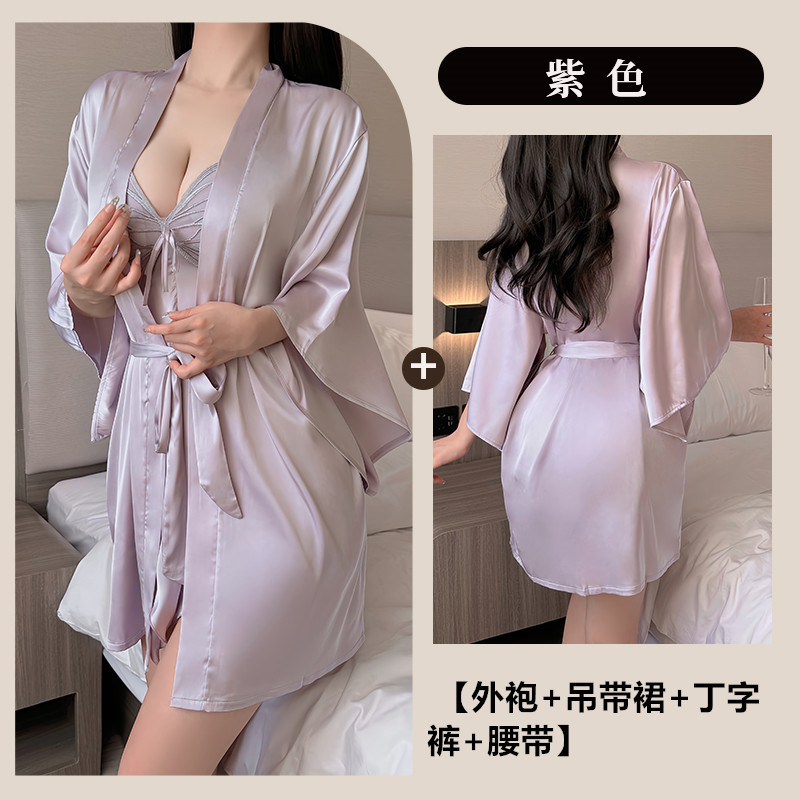 Taro Purple [Верхний халат + юбка с подтяжками на груди + брюки-стринги + пояс]