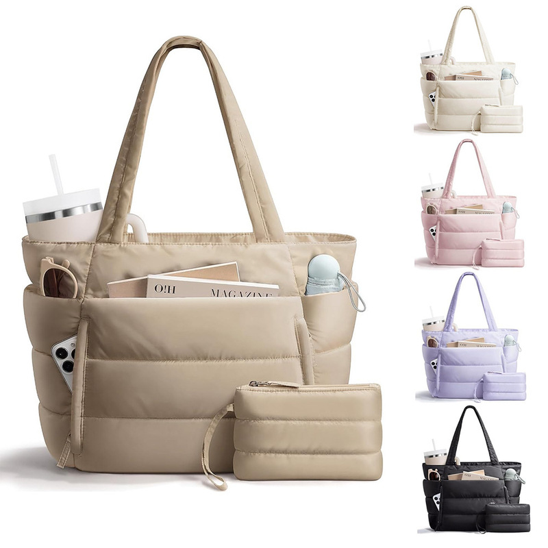 In-stock women's handbag, zippered laptop bag suitable for work, quilted lightweight travel tote bag In-stock women's handbag, zippered laptop bag suitable for work, quilted lightweight travel tote bag