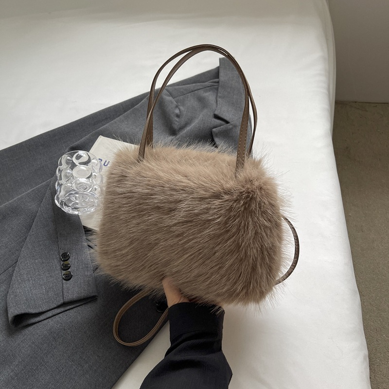 Bolso de Hombro de Peluche de Peluche y Cuero Sintético para Uso Diario image 1
