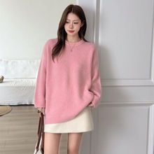 甜美糖果色套头兔毛毛衣女2025秋冬新款韩版宽松慵懒软糯针织上衣