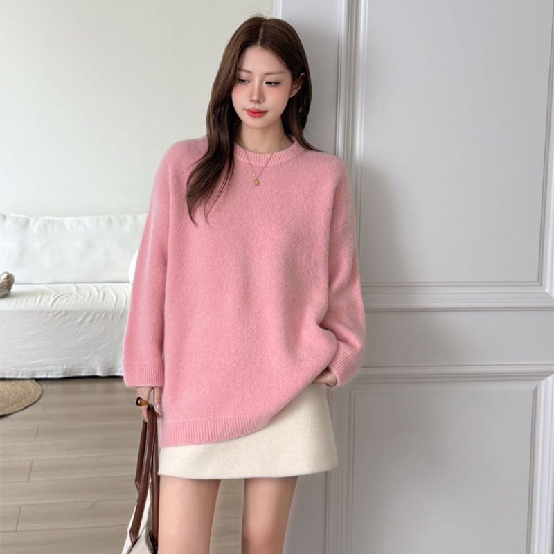 甜美糖果色套头兔毛毛衣女2025秋冬新款韩版宽松慵懒软糯针织上衣