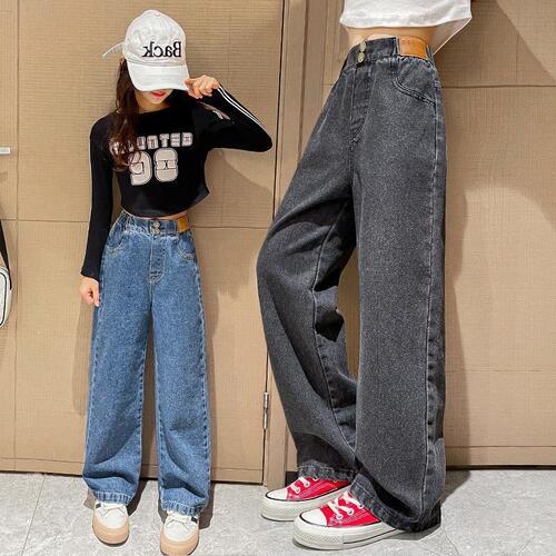 2024 New Arrival Children's Denim Pants for Foreign Trade, Mid-to-Large Size, Spring/Autumn Style Wide-Leg Pants, Korean-Style Casual Trousers, Long Pants