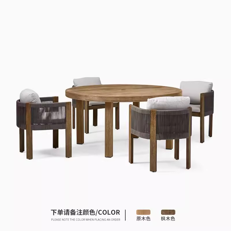 Mesa y silla de teca al aire libre jardín al aire libre patio ocio madera maciza impermeable y protector solar nórdico silla de ratana muebles combinados