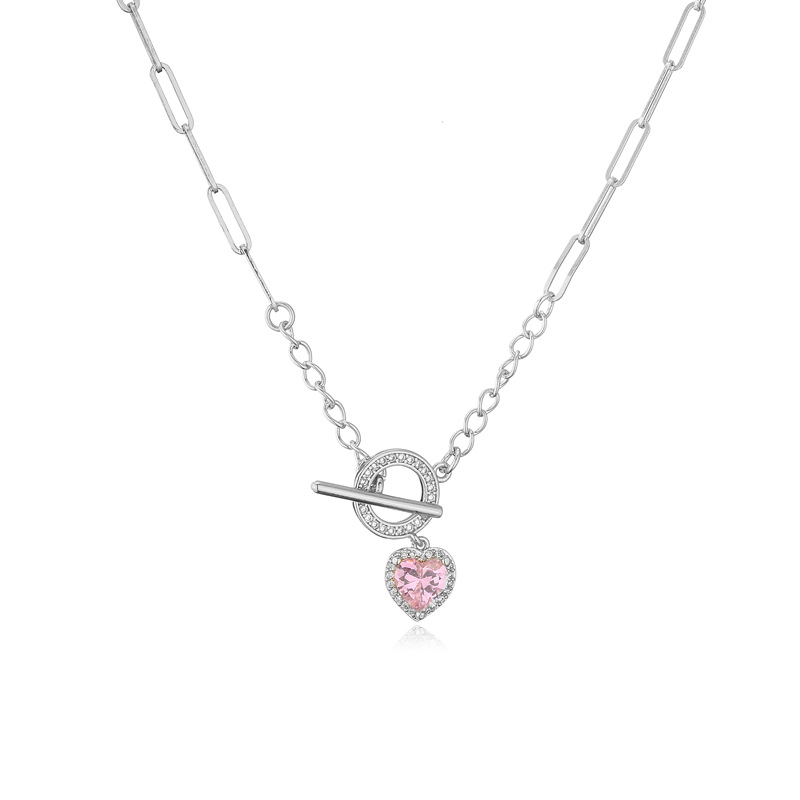 Brass Plating 18K Gold OT Buckle Necklace Womenu0027s Multi-Color Heart Shaped Clavicle Chain