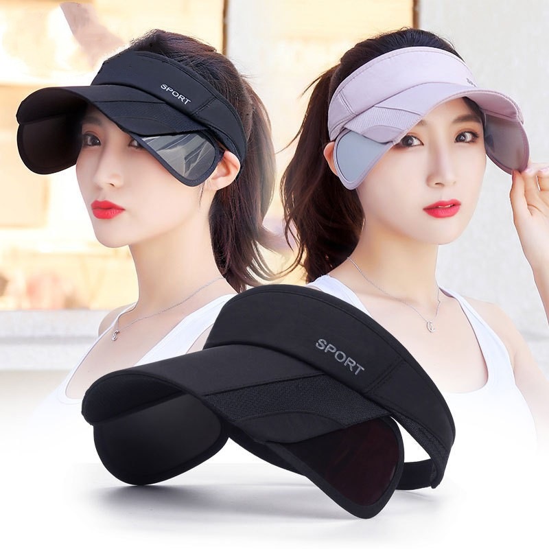 夏天户外运动防晒空顶帽女士休闲骑车遮阳帽伸缩抽拉帽檐太阳帽子