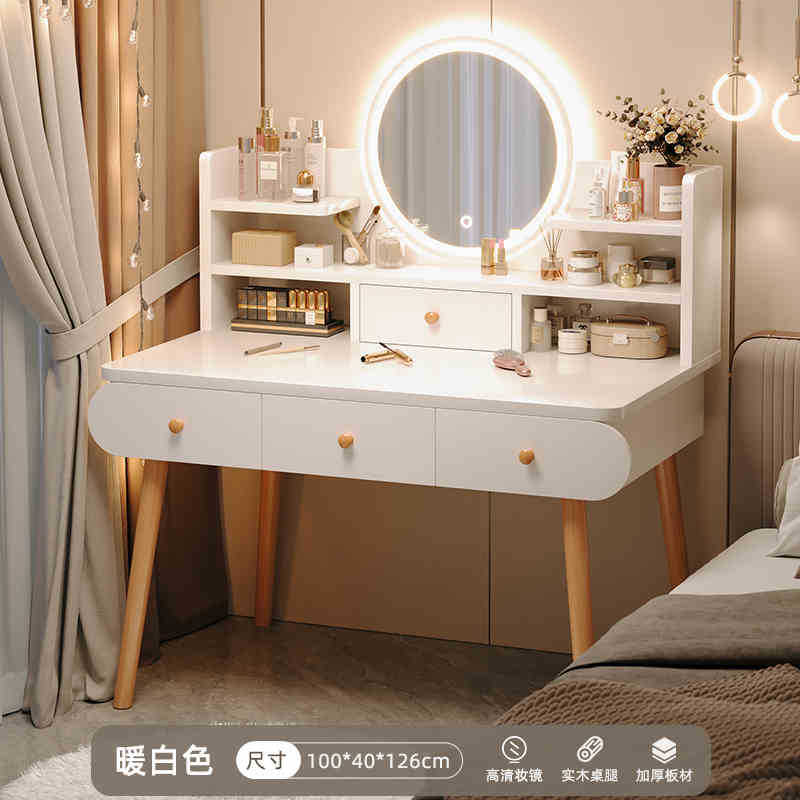Espejo Inteligente con Luz y Cuatro Cajones, 100cm, Blanco Cálido