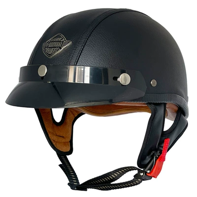 Motosiklet kaskı (dəbilqə) — men's and women's half helmet - black-flat-leather-helmet-m