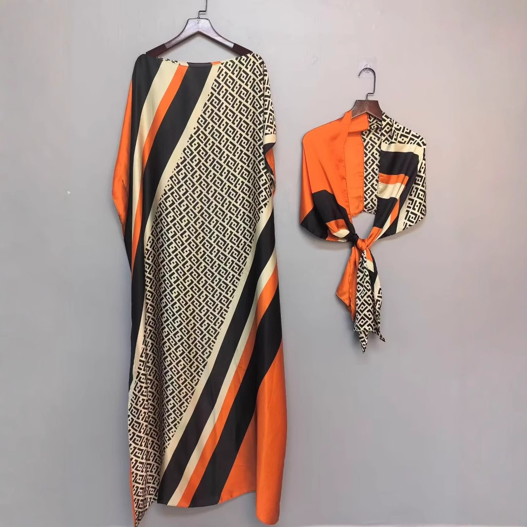 Elegant Muslim Abaya Dress – Modest Long Sleeve Kaftan With Batwing Cuffs (One Size Fits 140-145cm) Breathable Fabric_ecoleips.com