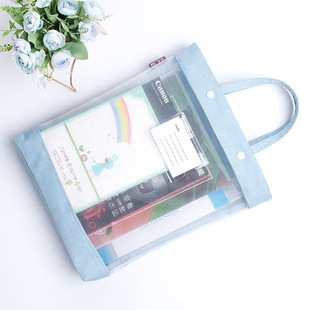 Portable tutorial bag for primary and secondary school students subject bag carrying book bag transparent nylon mesh subject classification storage bag