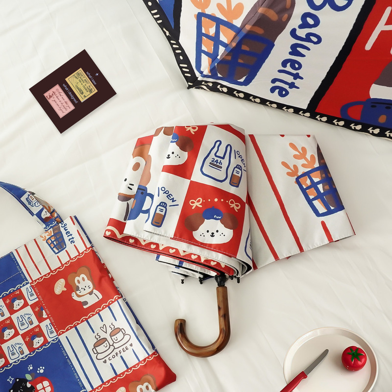 New Puzzle Cute Folding Umbrella Vinyl Sun Protection Uv Protection Portable Parasol Rain or Shine Sun Umbrella